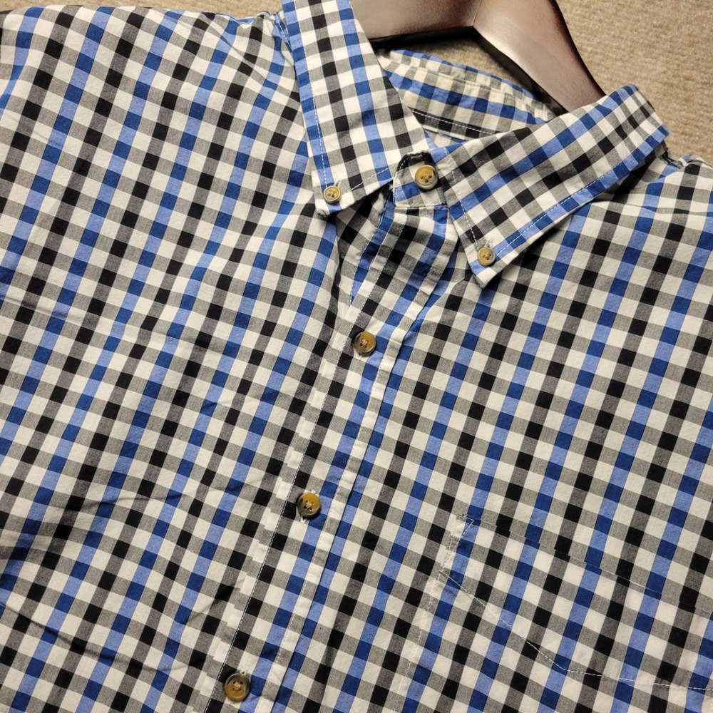 HB Button Down Shirt Mens 3XL Blue Black Gingham Plaid Short Sleeve Casual
